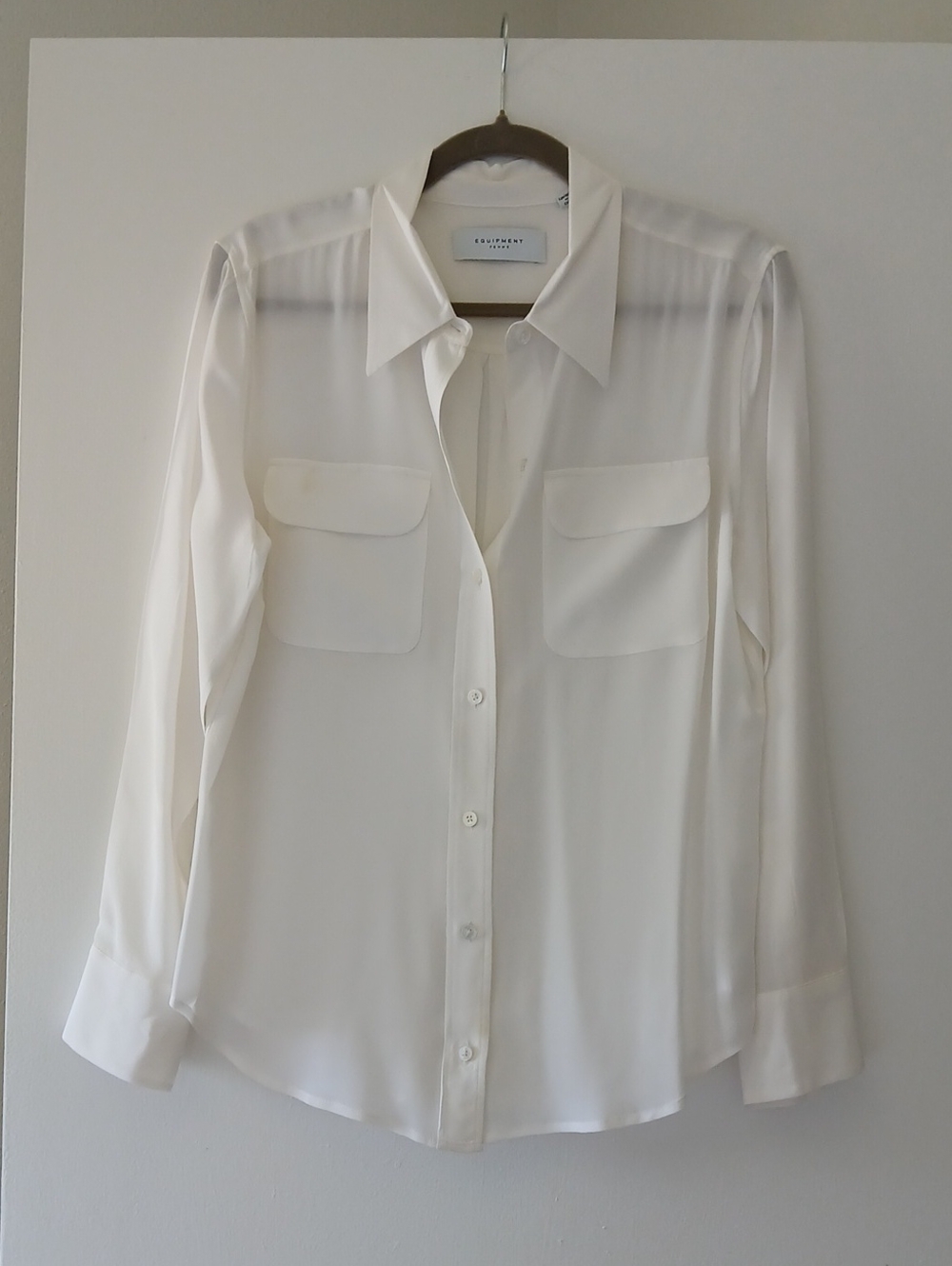 Equipment White Long-Sleeve Silk Blouse Size L